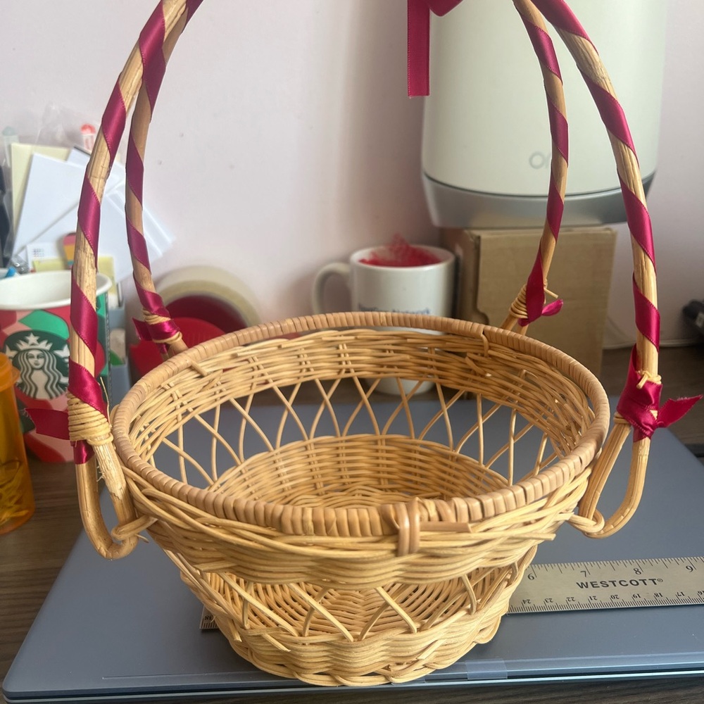 Up cycle Woven Basket with Red Accents